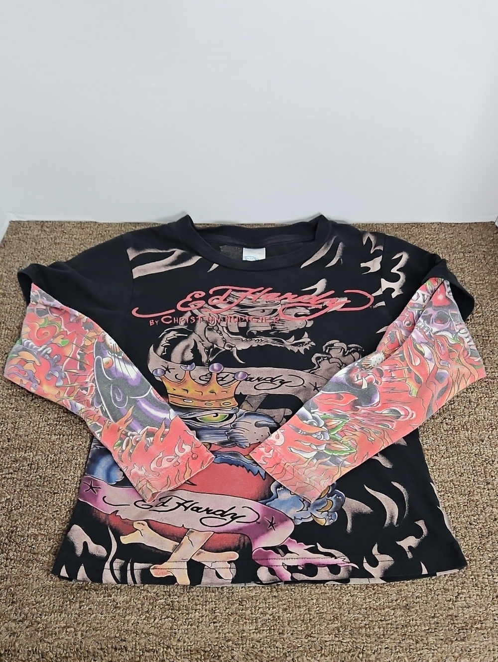 Y2K Ed Hardy Black Tattoo Sleeve L/S Tshirt Panther Sz 4T Kids Rare